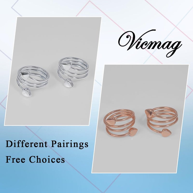 Vicmag Copper Magnetic Ring for Women Ring Ladies Fingers Thumb 99.9% Solid Pure Copper Gift 2PCS Adjustable (Silver Heart) - Image 5
