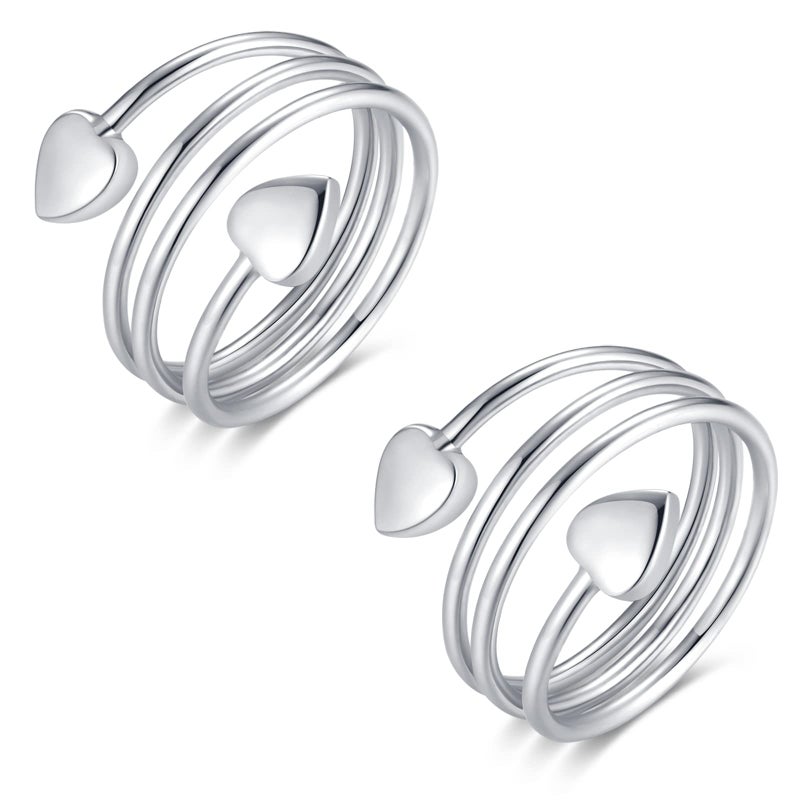 Vicmag Copper Magnetic Ring for Women Ring Ladies Fingers Thumb 99.9% Solid Pure Copper Gift 2PCS Adjustable (Silver Heart) - Image 1