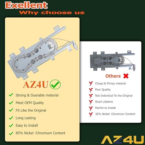 AZ4U Dryer Heating Element Replace For Whirlpool WED9400SW2 WED70HEBW0 WED7300XW0 WED8300SW0 WED9150WW1 WED9550WW1 WED9200SQ1 WED7800XW0 WED9500TW3 WED9200SQ0 WED8300SW1 WED9050XW1 WED9750WL0 W/Thermostat - Image 2