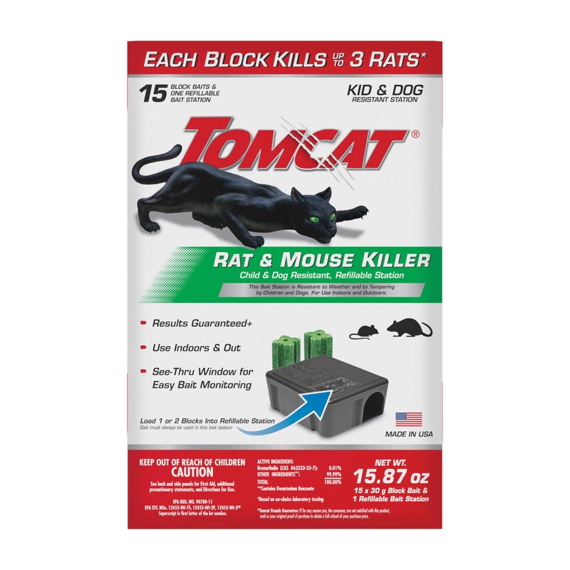 Tomcat Rat & Mouse Killer Child & Dog Resistant, Refillable Station for Indoor and Outdoor, 1 Station and 15 Poison Refills - Image 1