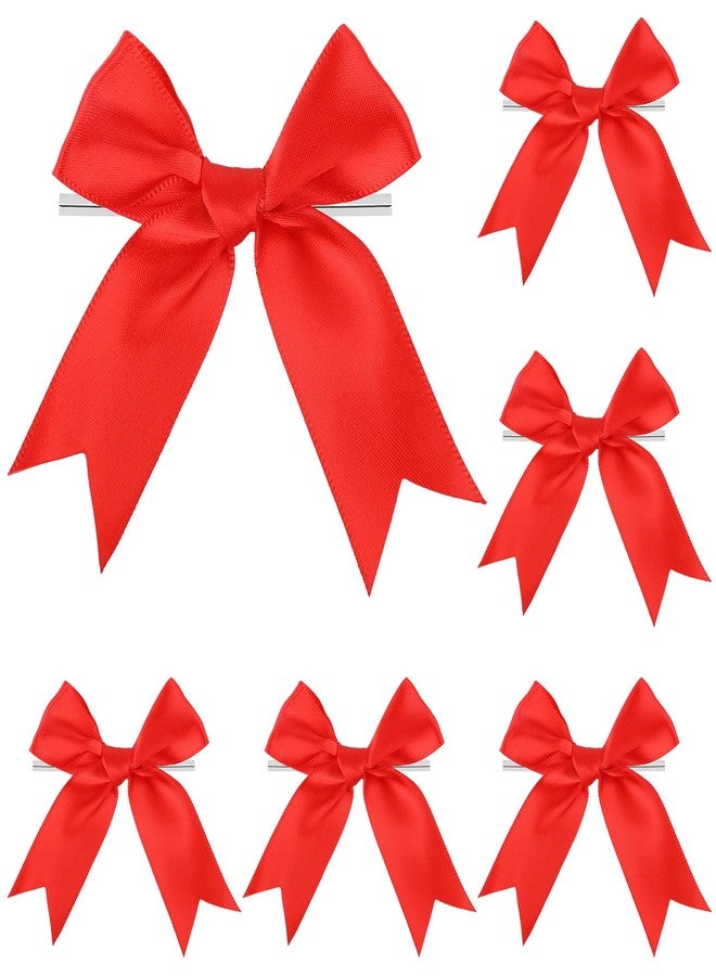 comosso Twist Tie Bows, Satin Ribbon Bows - 3 Inches, 50-Pack for Treat Bags Gift Wrapping Basket Crafts Wedding Baby Shower Brithday Christmas Party Decorations (Red) - Image 1
