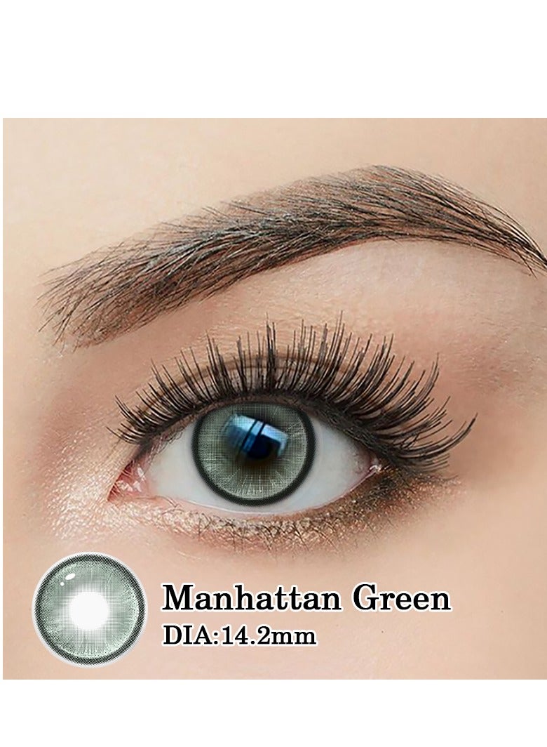 عين كي اس اس عدسات لاصقة تجميلية سنوية للجنسين بلون أخضر مانهاتن، مجموعة تكبير مع علبة - Image 2