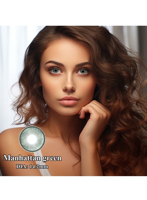 عدسات لاصقة تجميلية سنوية للجنسين بلون أخضر مانهاتن، مجموعة تكبير مع علبة