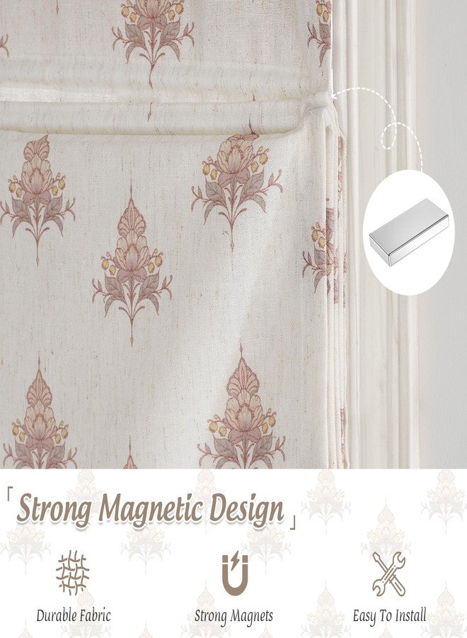 StangH Cordless Floral Roman Shades for Windows, Magnetic Linen Textured Light Filtering Blind Vintage Elegant Print Window Covering for Bedroom Living Room, W 30 x L 64, 1 Panel - Image 3