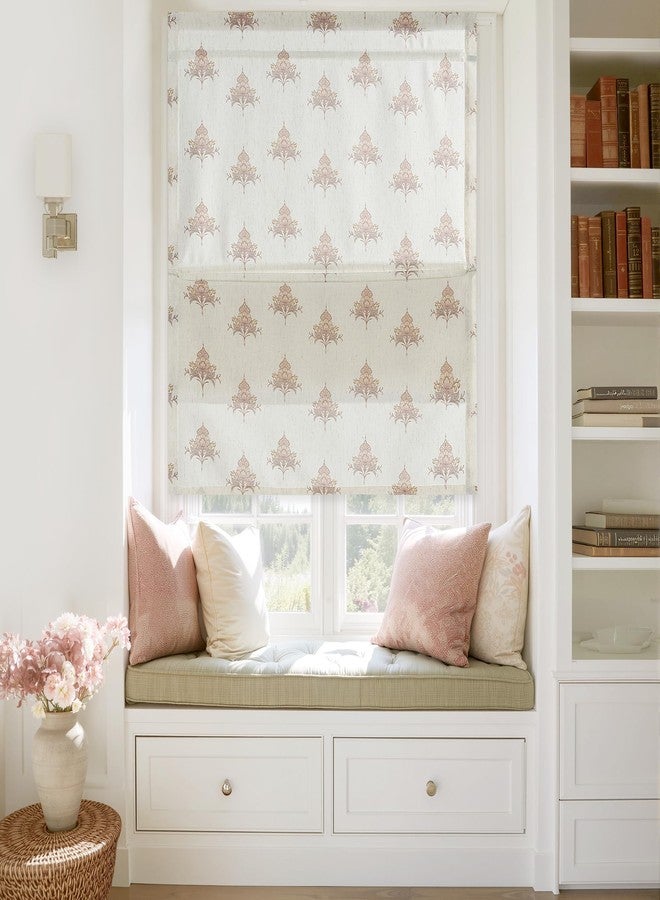 StangH Cordless Floral Roman Shades for Windows, Magnetic Linen Textured Light Filtering Blind Vintage Elegant Print Window Covering for Bedroom Living Room, W 30 x L 64, 1 Panel - Image 1