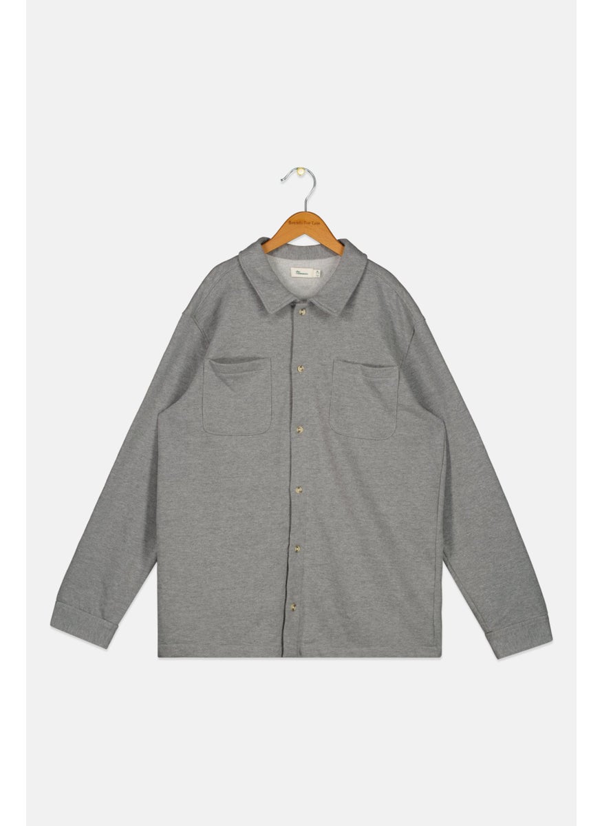 The Commons Kids Boy Plain Shirt Jacket, Grey  - Image 1