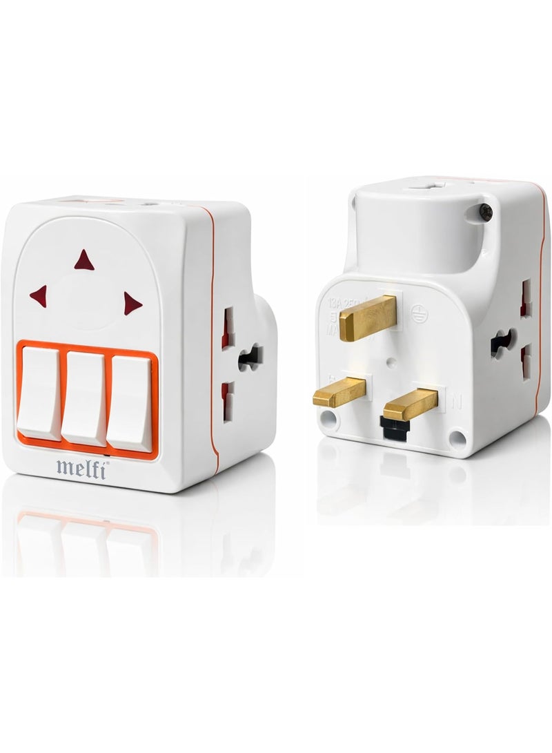 Melfi UK Type-G 13A Universal 3-Pin Multi Plug Socket with Individual Switch – Flat Pin Power Adapter Converter with Surge Protection for UK, Hong Kong, London & Ireland - Image 1