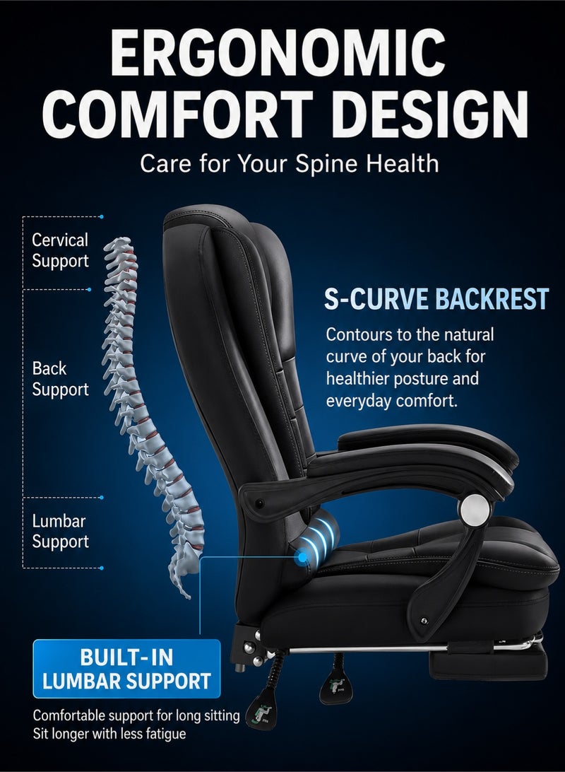 FUOE Executive Ergonomic Cloud Office Chair Cat-Scratch-Resistant Leather Reclining Desk Computer Swivel Silent Wheel Adjustable Height High-Back Big Gaming Chair - Image 2