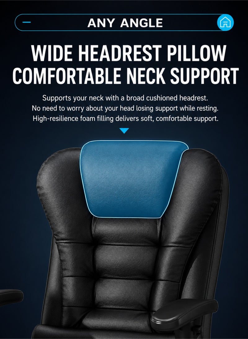 FUOE Executive Ergonomic Cloud Office Chair Cat-Scratch-Resistant Leather Reclining Desk Computer Swivel Silent Wheel Adjustable Height High-Back Big Gaming Chair - Image 3