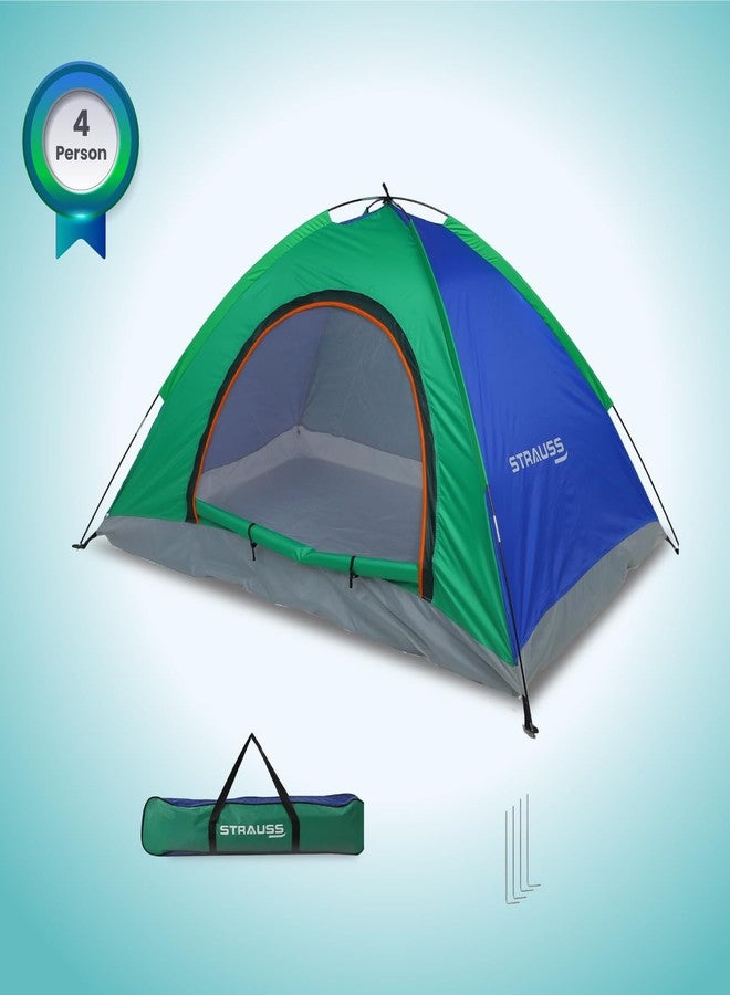 STRAUSS Portable Camping Tent | Ideal for 4 Person | Quick 5-10 Minute Setup | Waterproof Tent for Camping | Superior Air Ventilation | Ideal for Indoors and Outdoors | Camping Accessories,Blue/Green - Image 2