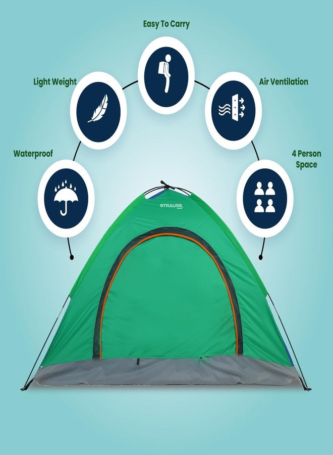STRAUSS Portable Camping Tent | Ideal for 4 Person | Quick 5-10 Minute Setup | Waterproof Tent for Camping | Superior Air Ventilation | Ideal for Indoors and Outdoors | Camping Accessories,Blue/Green - Image 4