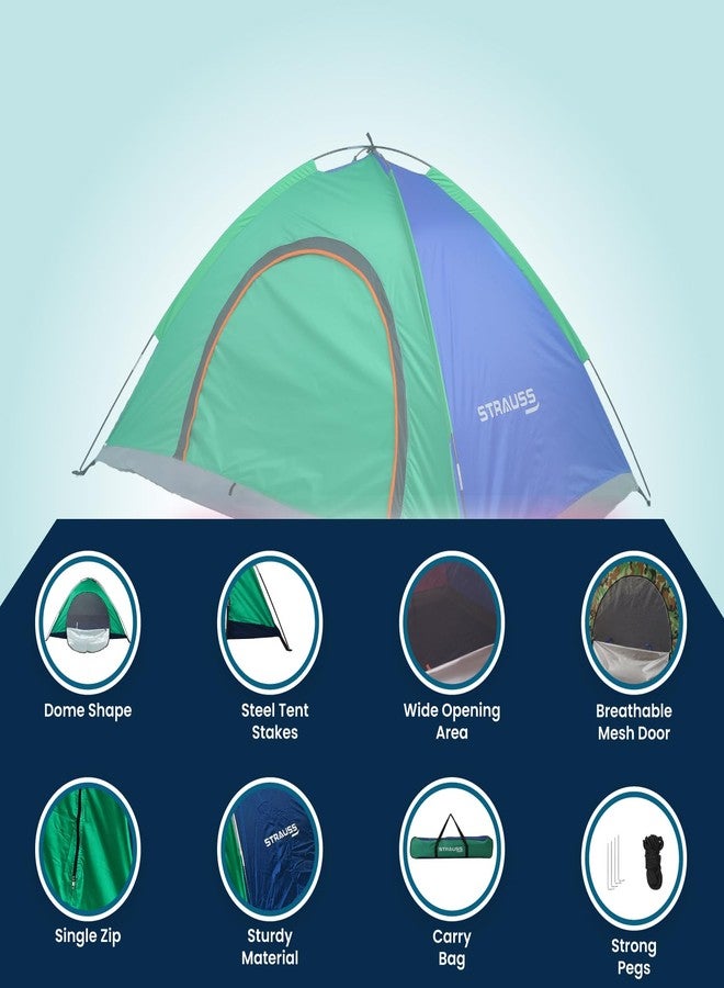 STRAUSS Portable Camping Tent | Ideal for 4 Person | Quick 5-10 Minute Setup | Waterproof Tent for Camping | Superior Air Ventilation | Ideal for Indoors and Outdoors | Camping Accessories,Blue/Green - Image 3