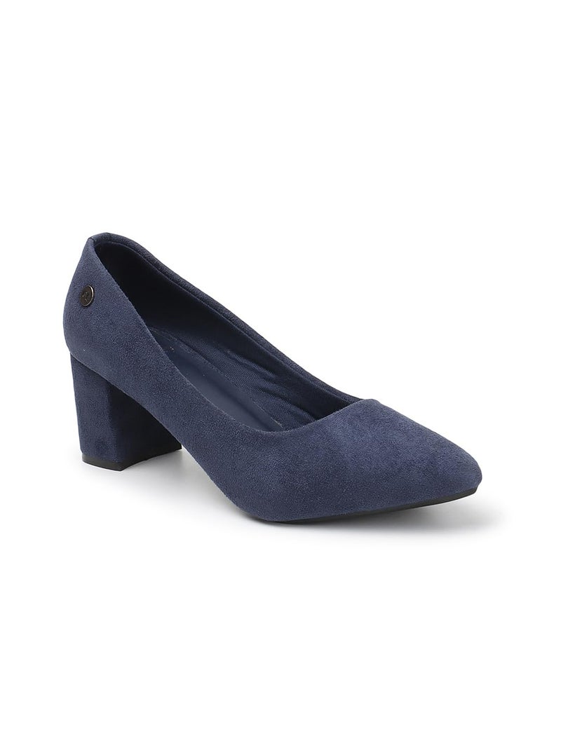 Carlton London Women Navy Blue Stylish Slip-on Pump Shoes with Block Heels, Pointed Toe for Party and Formal Occasions (38) - Image 1