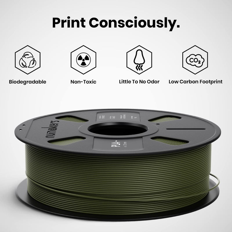NUMAKERS PLA+ 3D Printer Filament, 1.75mm, Dimensional Accuracy +/- 0.03 mm, 1 kg Spool (2.2 lbs), Compatible with Most FDM Printers (Army Green) - Image 3