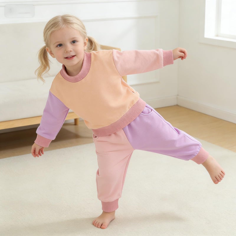 Fernvia Toddler Baby Girl Clothes 3 6 9 12 18 24 Months Fall Outfits Solid Long Sleeve Sweatshirt Tops + Pants Set (C-Purple Pink, 6-12 Months) - Image 2