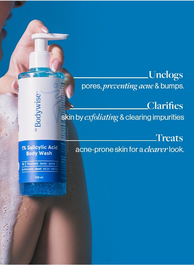 Be Bodywise - Be Bodywise 1% Salicylic Acid Body Wash Shower Gel | Prevents Body Acne, Bumpy skin, Exfoliates & Deep cleanses skin | Paraben & SLS free | Suitable for all skin types | 250ml - Image 1