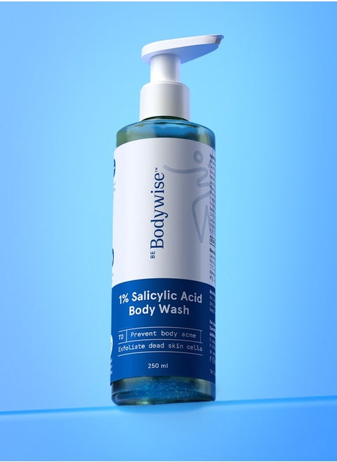 Be Bodywise 1% Salicylic Acid Body Wash Shower Gel | Prevents Body Acne, Bumpy skin, Exfoliates & Deep cleanses skin | Paraben & SLS free | Suitable for all skin types | 250ml
