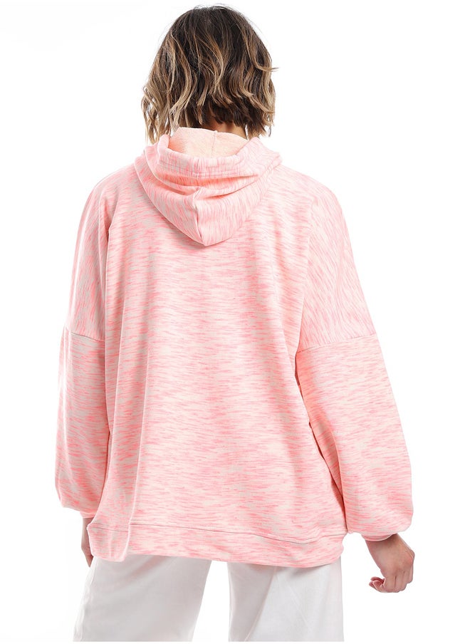 Andora - Self Pattern Slip On Hoodie _ Neon Pink & Beige - Image 1