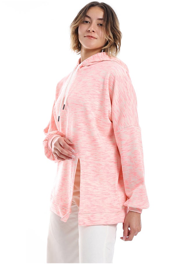 Andora - Self Pattern Slip On Hoodie _ Neon Pink & Beige - Image 1