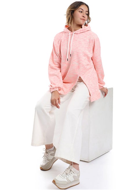 Self Pattern Slip On Hoodie _ Neon Pink & Beige