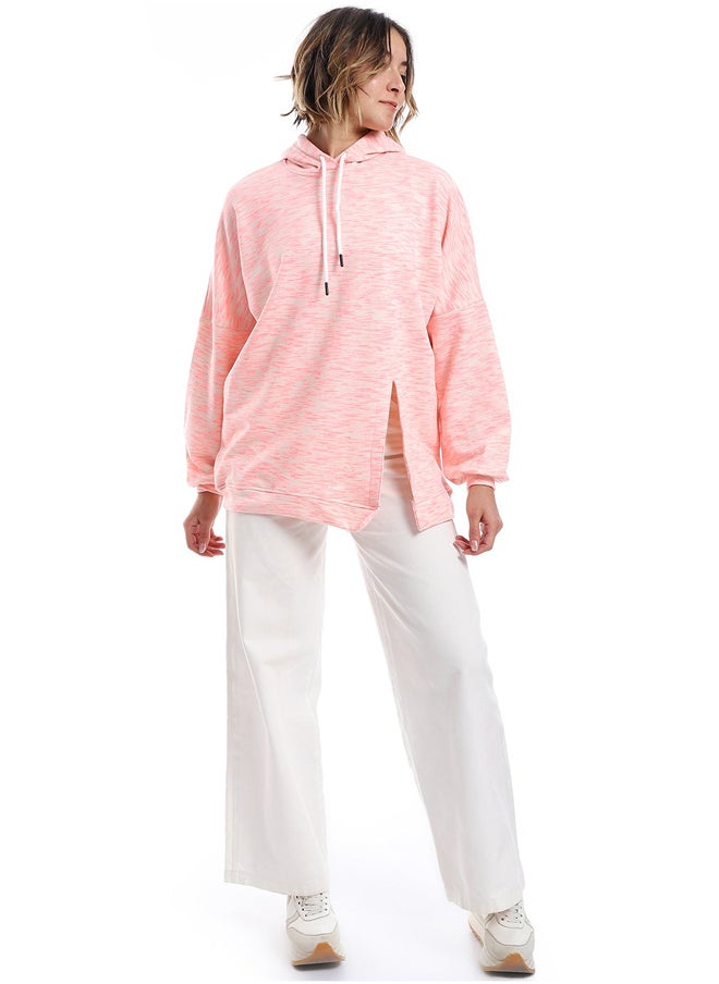 Andora - Self Pattern Slip On Hoodie _ Neon Pink & Beige - Image 1