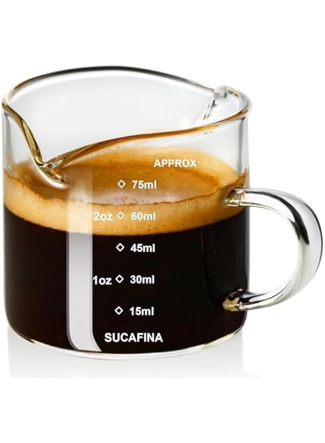 Espresso Cup with Handle, Double Spout Glass Measuring Cup with Dual Scale, Espresso Shot Glass with V-Shaped Mouth, Clear Glass Milk Frothing Pitcher, Espresso Accessories, Milk Cup 2.5 OZ - Image 1
