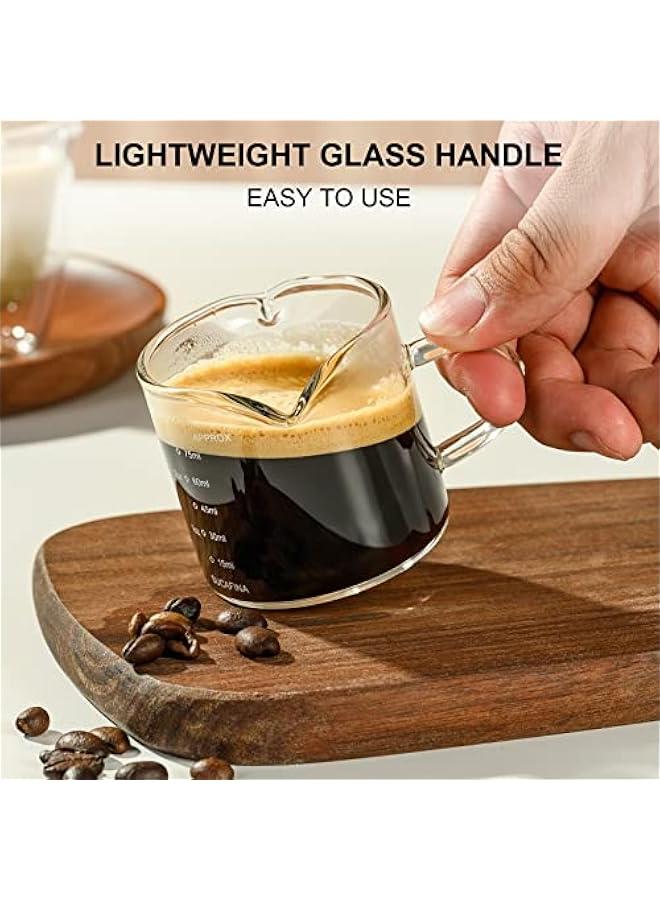 Espresso Cup with Handle, Double Spout Glass Measuring Cup with Dual Scale, Espresso Shot Glass with V-Shaped Mouth, Clear Glass Milk Frothing Pitcher, Espresso Accessories, Milk Cup 2.5 OZ - Image 4