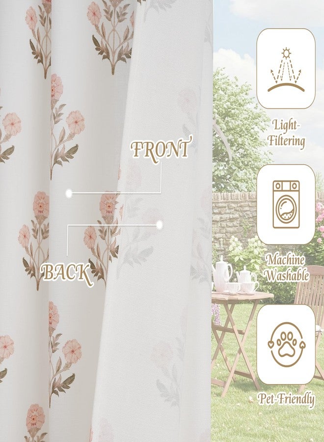 StangH Block Print Curtains 96 Inches Long, Faux Linen Vintage Floral Pattern Light Filtering Privacy Drapes for Nursery Girl's Room, 52 x 96 Inch, Blush Pink, 2 Panels - Image 5