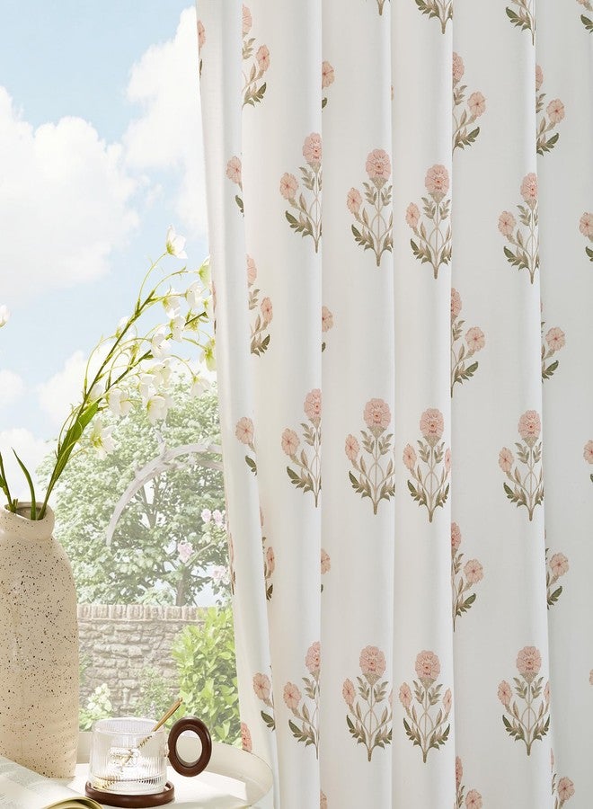 StangH Block Print Curtains 96 Inches Long, Faux Linen Vintage Floral Pattern Light Filtering Privacy Drapes for Nursery Girl's Room, 52 x 96 Inch, Blush Pink, 2 Panels - Image 3