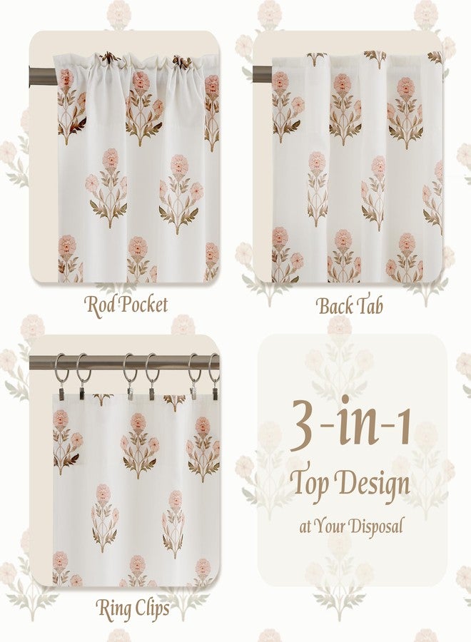 StangH Block Print Curtains 96 Inches Long, Faux Linen Vintage Floral Pattern Light Filtering Privacy Drapes for Nursery Girl's Room, 52 x 96 Inch, Blush Pink, 2 Panels - Image 4