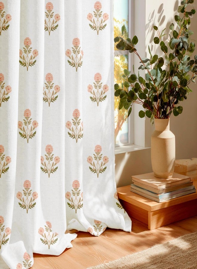 StangH Block Print Curtains 96 Inches Long, Faux Linen Vintage Floral Pattern Light Filtering Privacy Drapes for Nursery Girl's Room, 52 x 96 Inch, Blush Pink, 2 Panels - Image 1