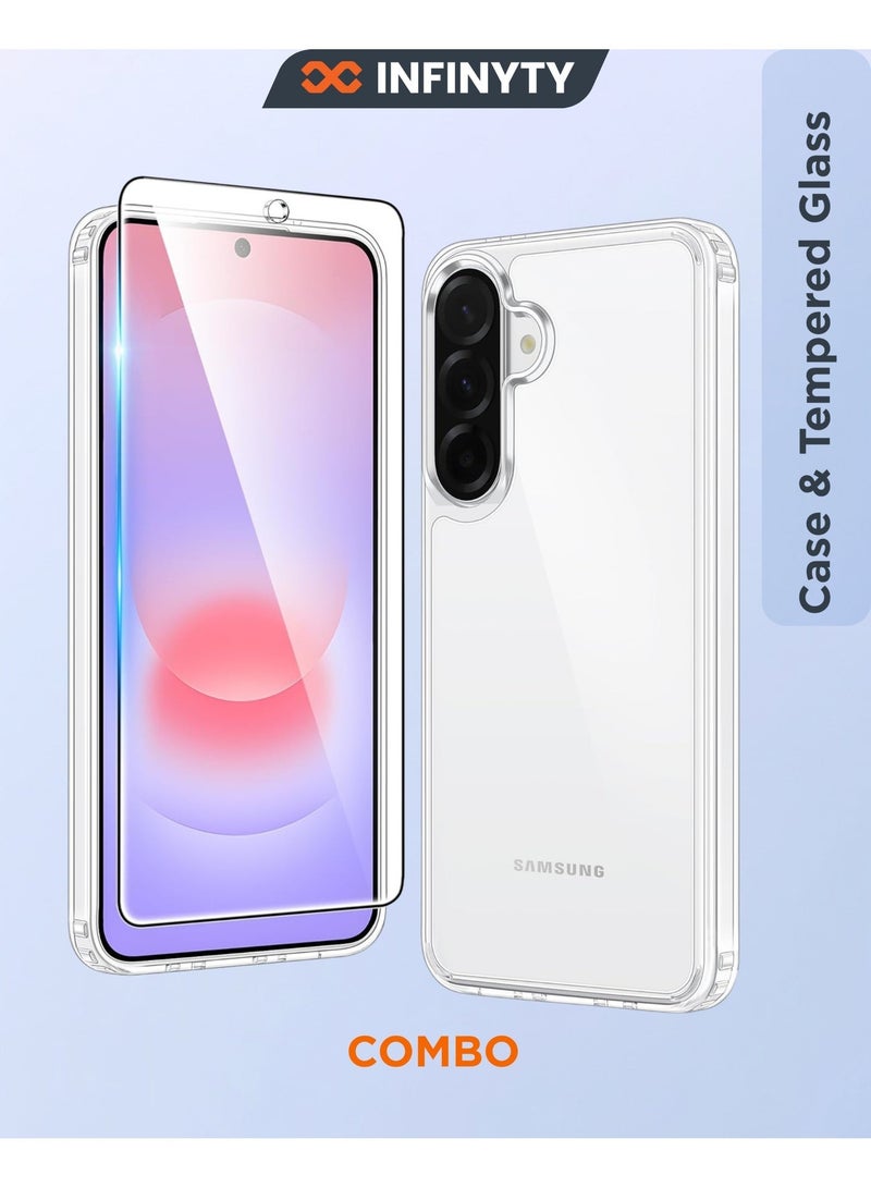 INFINYTY Samsung Galaxy A56 Clear Case with HD Tempered Glass Provides 360° Protection, Crystal-Clear TPU Case and HD Clarity 9H Hardness Tempered Glass, Precise Cutouts, Non-Slip Grip Touch-Sensitive Screen, Anti-Fingerprint Coating, Slim Profile - Image 1
