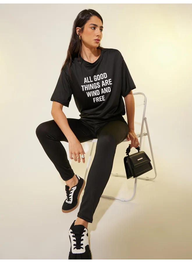 تايك تو Take Two Slogan Print Short Sleeve T-Shirt and Leggings Co-Ords