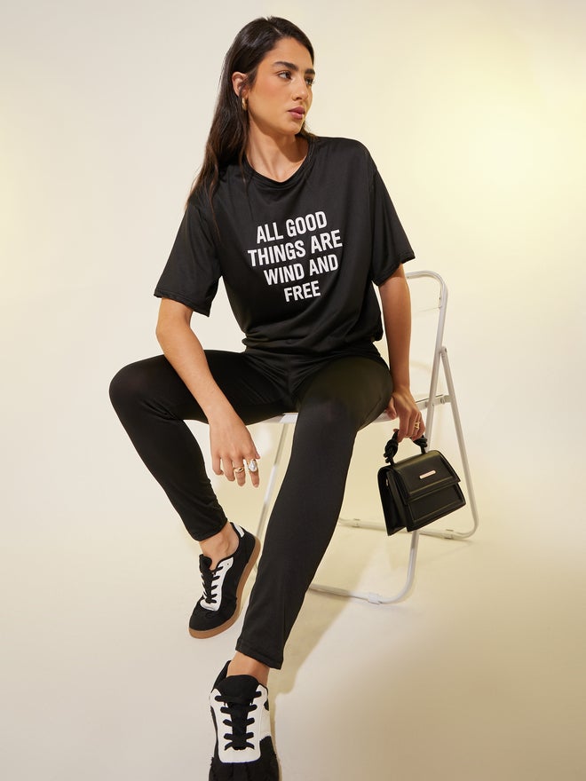 Take Two Take Two Slogan Print Short Sleeve T-Shirt and Leggings Co-Ords  - Image 1