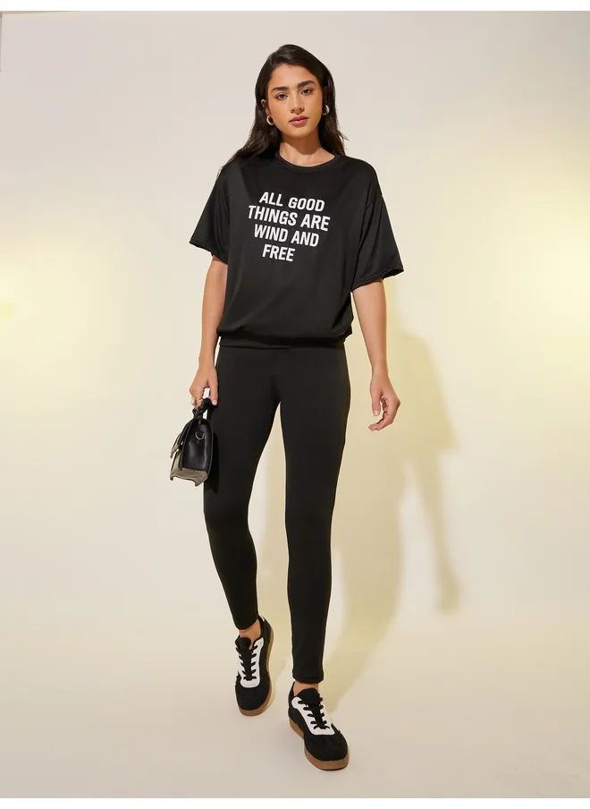 تايك تو Take Two Slogan Print Short Sleeve T-Shirt and Leggings Co-Ords
