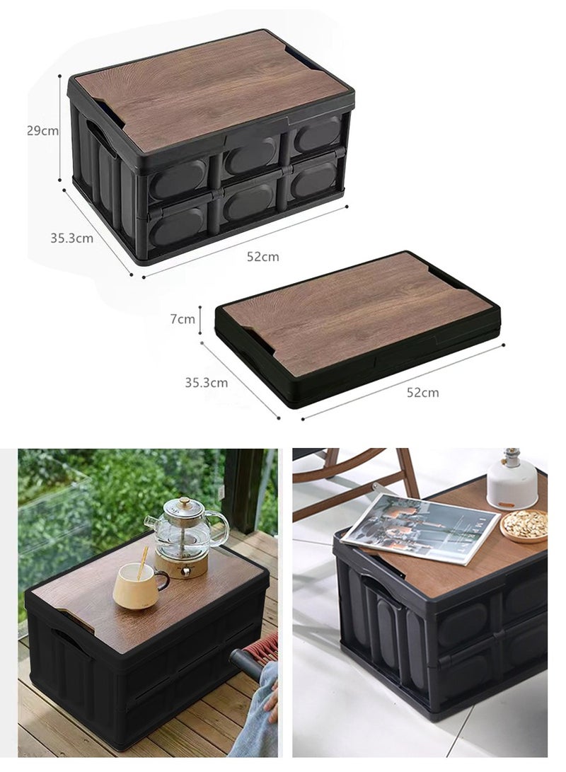 Generic Folding Storage Box with Lid, Plastic Storage Cabinet, Outdoor Multifunctional Storage Box , Stackable Storage Box for Car Trunk Home Garage Outdoor Organiser 58L, 52*32*29cm - Image 3
