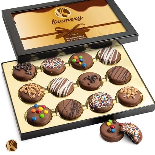 Nut Cravings KREMERY Creamy Chocolate Cravings - Thanksgiving Chocolate Covered Sandwich Cookies & Cream Gift Basket, in Sectional Gift Box (12 Cookies, Assorted Sweet Toppings) Holiday Christmas - Image 3
