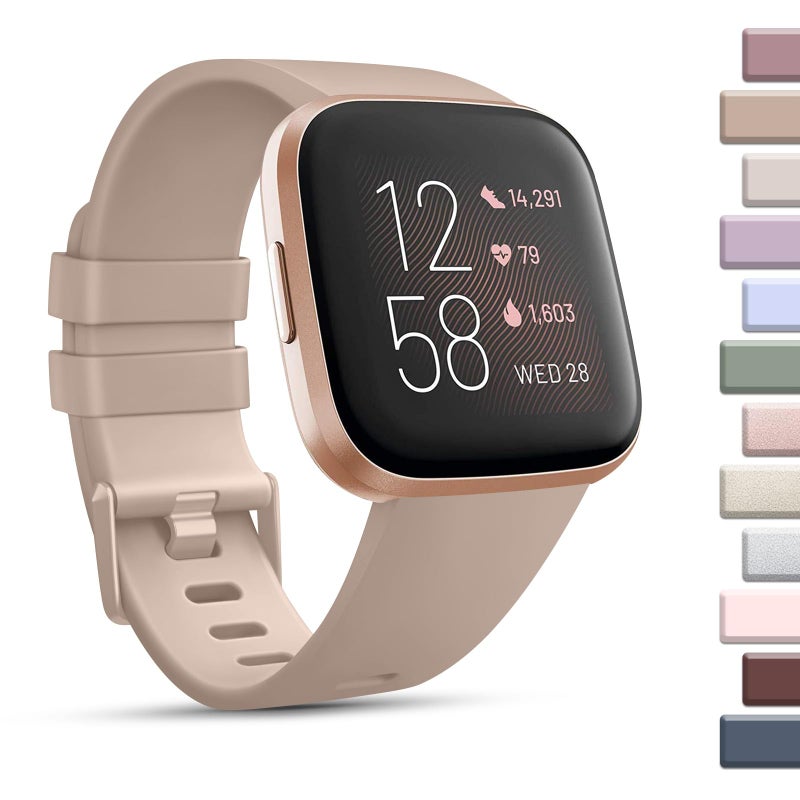 Mugust Sport Bands Compatible with Fitbit Versa 2 / Fitbit Versa/Versa Lite/Versa SE, Classic Soft Silicone Replacement Wristbands Straps for Fitbit Versa 2 Smart Watch Women Men (Small,Milk Tea) - Image 1