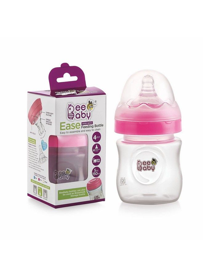 Beebaby Ease Wide Neck Baby Feeding Bottle With Medium Flow Anti Colic Soft Silicone Nipple. Infants;New Born;Toddlers. 150 Ml ; 5 Oz. ; 100% Bpa Free. (Pink) 4 Months + - Image 2