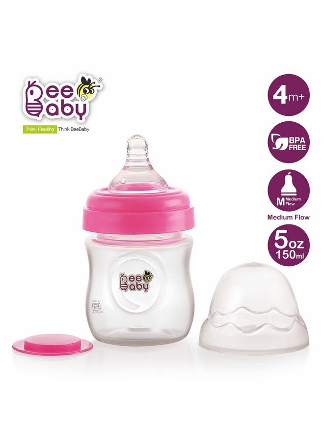 Beebaby Ease Wide Neck Baby Feeding Bottle With Medium Flow Anti Colic Soft Silicone Nipple. Infants;New Born;Toddlers. 150 Ml ; 5 Oz. ; 100% Bpa Free. (Pink) 4 Months + - Image 3