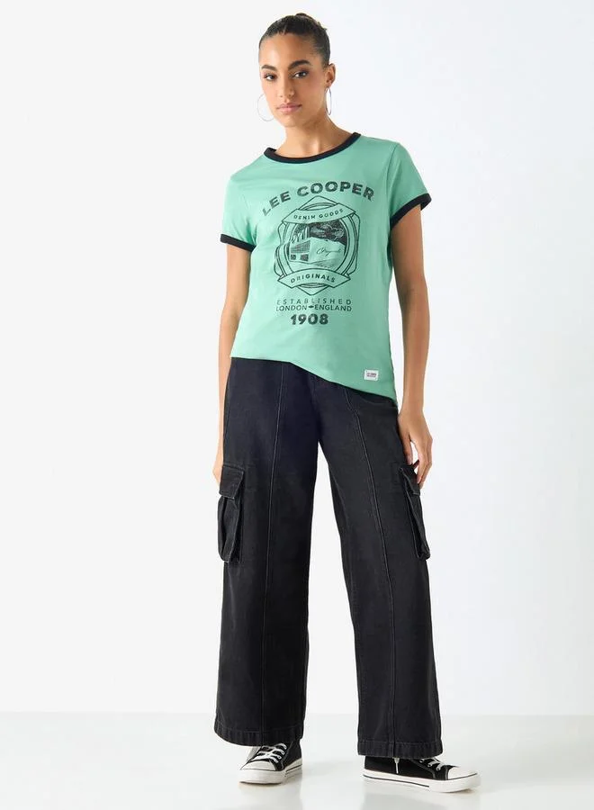 Lee Cooper  Lee Cooper Graphic Print Crew Neck Cotton T-shirt with Short Sleeves for Women | Best Price UAE
