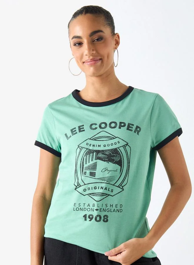 Lee Cooper Graphic Print Crew Neck Cotton T-shirt with Short Sleeves