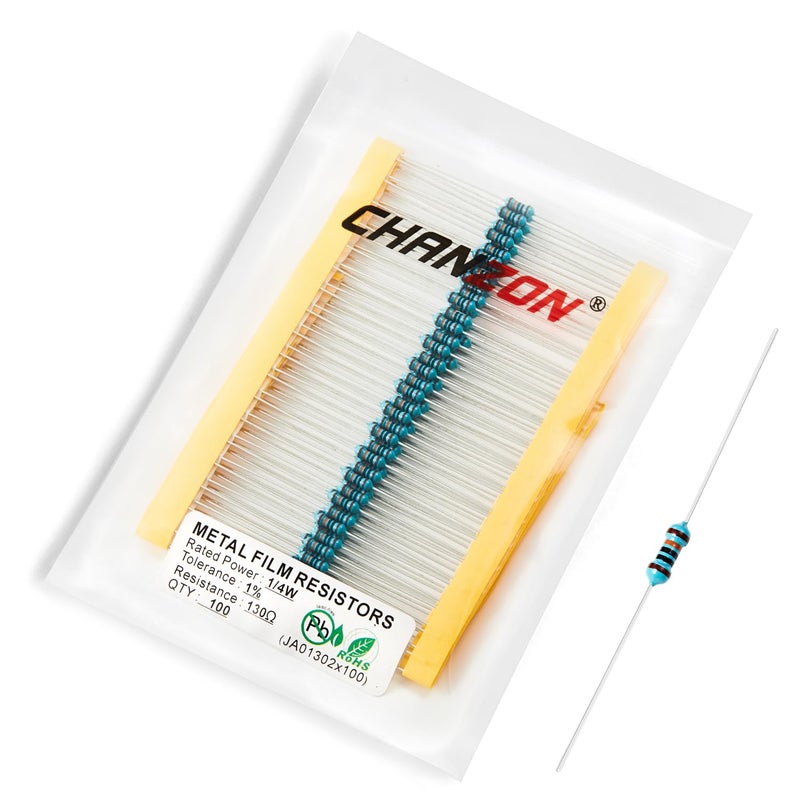 CHANZON 100pcs 1/2W (0.5W)130Ω ohm Metal Film Fixed Resistor 0.01 ±1% Tolerance 130 R MF Through Hole Resistors Current Limiting Rohs Certificated - Image 1
