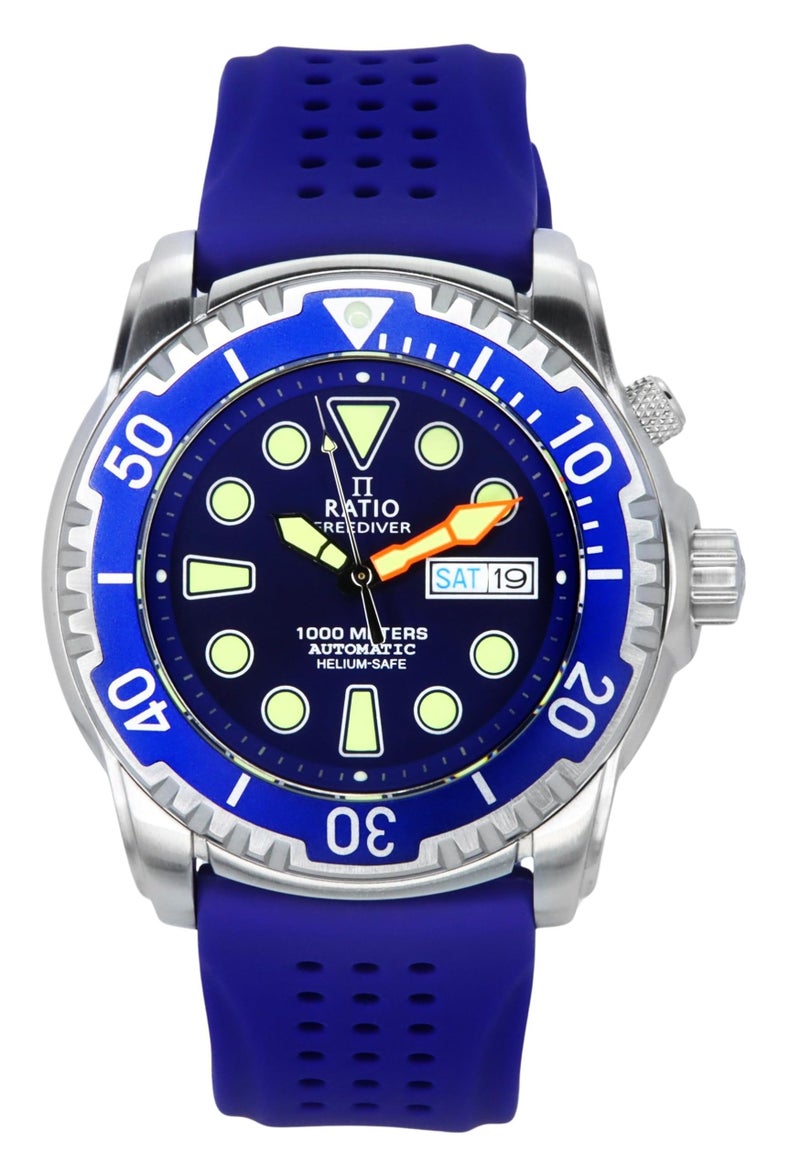 RATIO FreeDiver Helium-Safe Dive Watch Sapphire Crystal Automatic Diver Watch 1000M Water Resistant Diving Watch for Men (Blue) - Image 1
