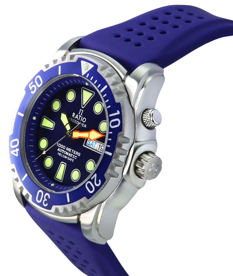 RATIO FreeDiver Helium-Safe Dive Watch Sapphire Crystal Automatic Diver Watch 1000M Water Resistant Diving Watch for Men (Blue) - Image 3