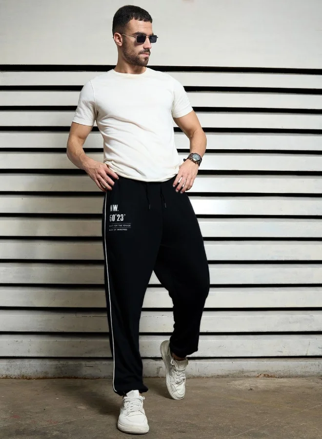 HIGH STAR  Men's Navy 100% Polyester Printed Full Length Casual Track Pant Oversized Trouser  | Best Price UAE