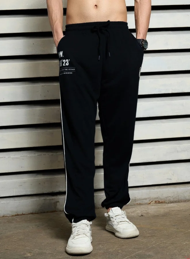 HIGH STAR  Men's Navy 100% Polyester Printed Full Length Casual Track Pant Oversized Trouser  | Best Price UAE