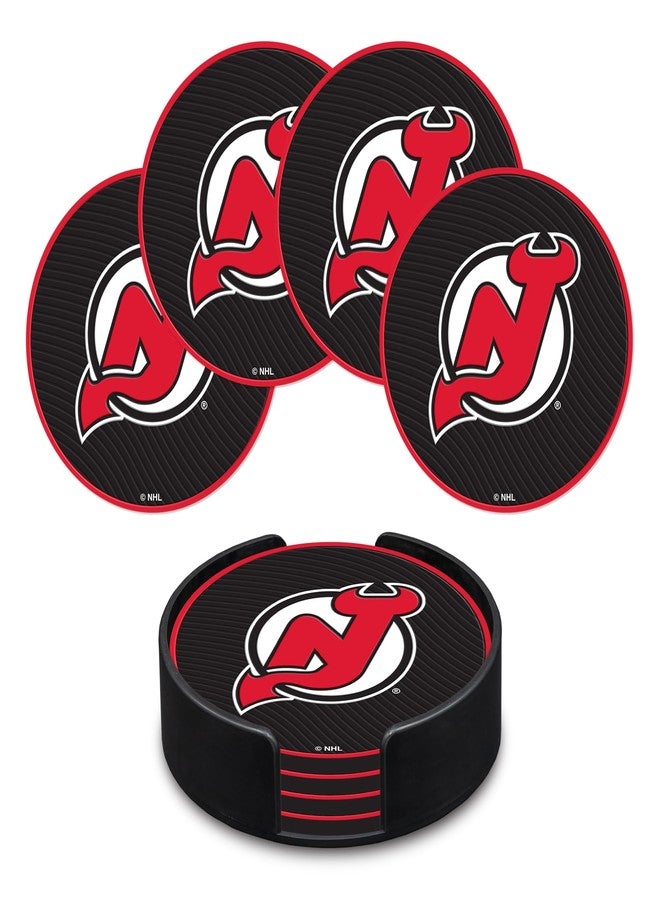 ريكو إندستريز مجموعة قواعد أكواب كلاسيكية قياسية من مادة PVC من إنتاج شركة Rico Industries NHL Hockey New Jersey Devils (عبوة من 4 قطع) - Image 1