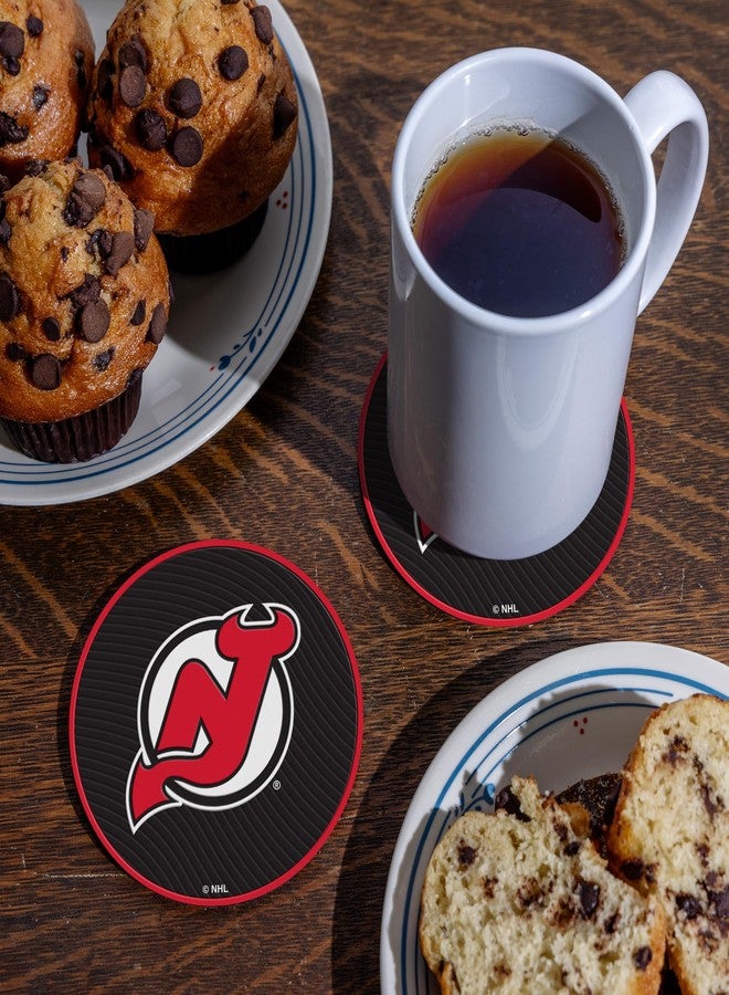 ريكو إندستريز مجموعة قواعد أكواب كلاسيكية قياسية من مادة PVC من إنتاج شركة Rico Industries NHL Hockey New Jersey Devils (عبوة من 4 قطع) - Image 3