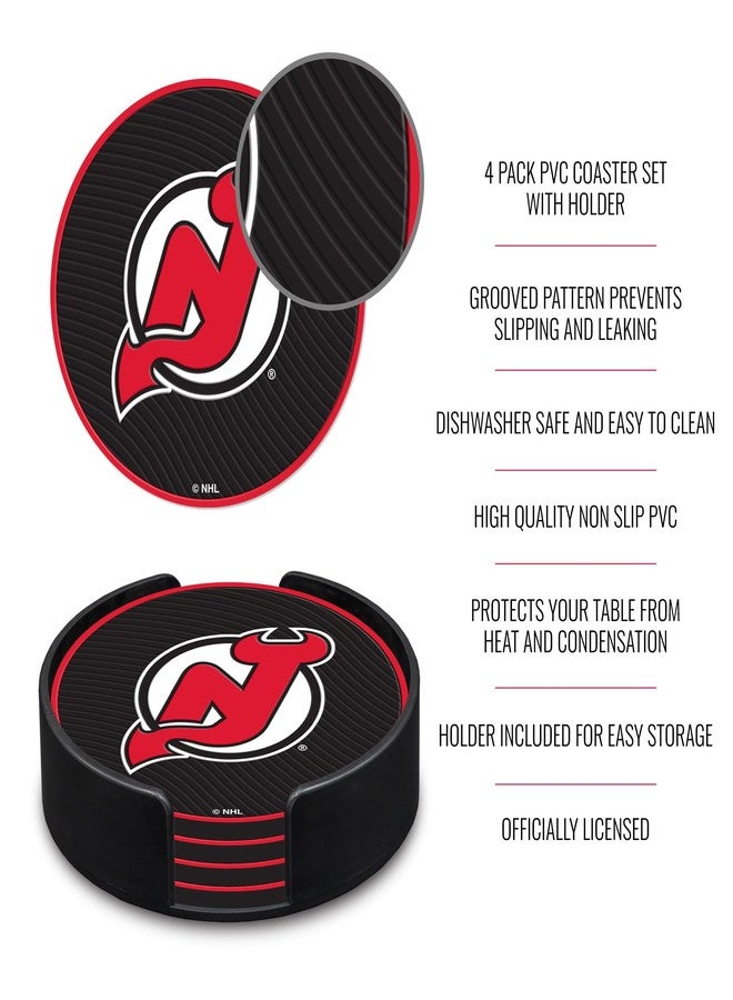 ريكو إندستريز مجموعة قواعد أكواب كلاسيكية قياسية من مادة PVC من إنتاج شركة Rico Industries NHL Hockey New Jersey Devils (عبوة من 4 قطع) - Image 5